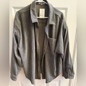 Wishlist Apparel Shacket Women M/L Charcoal Gray Corduroy Oversized Shirt Preppy